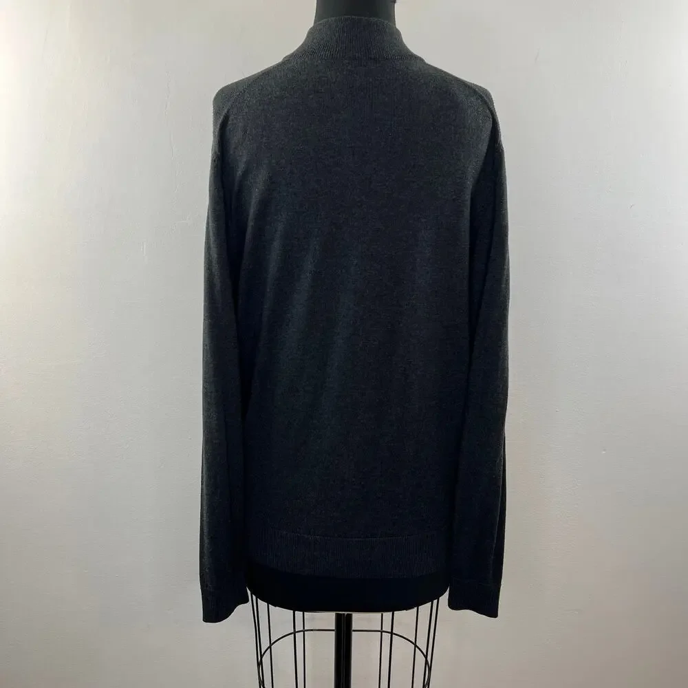 HUGO BOSS Dark Gray Slim Fit Extra Fine Merino Wool Pullover Knit Sweater Size M